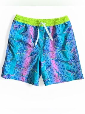 SOLD Chubbies Boys Dino Swim Trunks Size M 10/12 Neon Summer Shorts